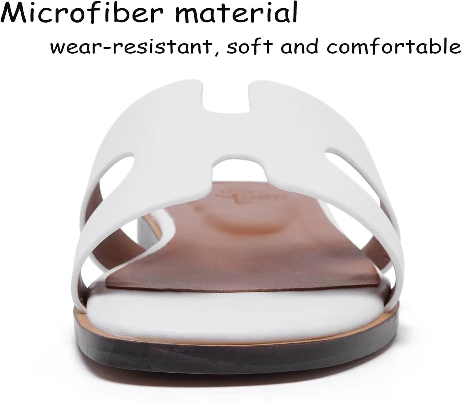 Women's Wide Width Leather Flat Sandals Slipper 2025 Summer Fashion Comfortable Memory Foam Slides for Women Footwear
