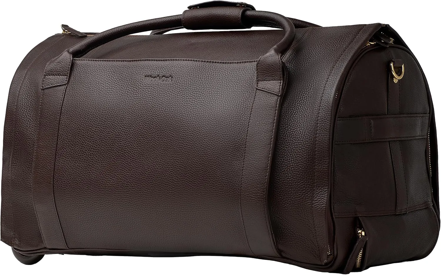 Wool & Oak - NOVA Large Duffle Bag with Wheels - Carry On Garment Duffle Bags for Travel, Overnight, Hospital, Travel Bags for Women & Men with Shoe Compartment & Tech Pocket (Leather, Chocolate)