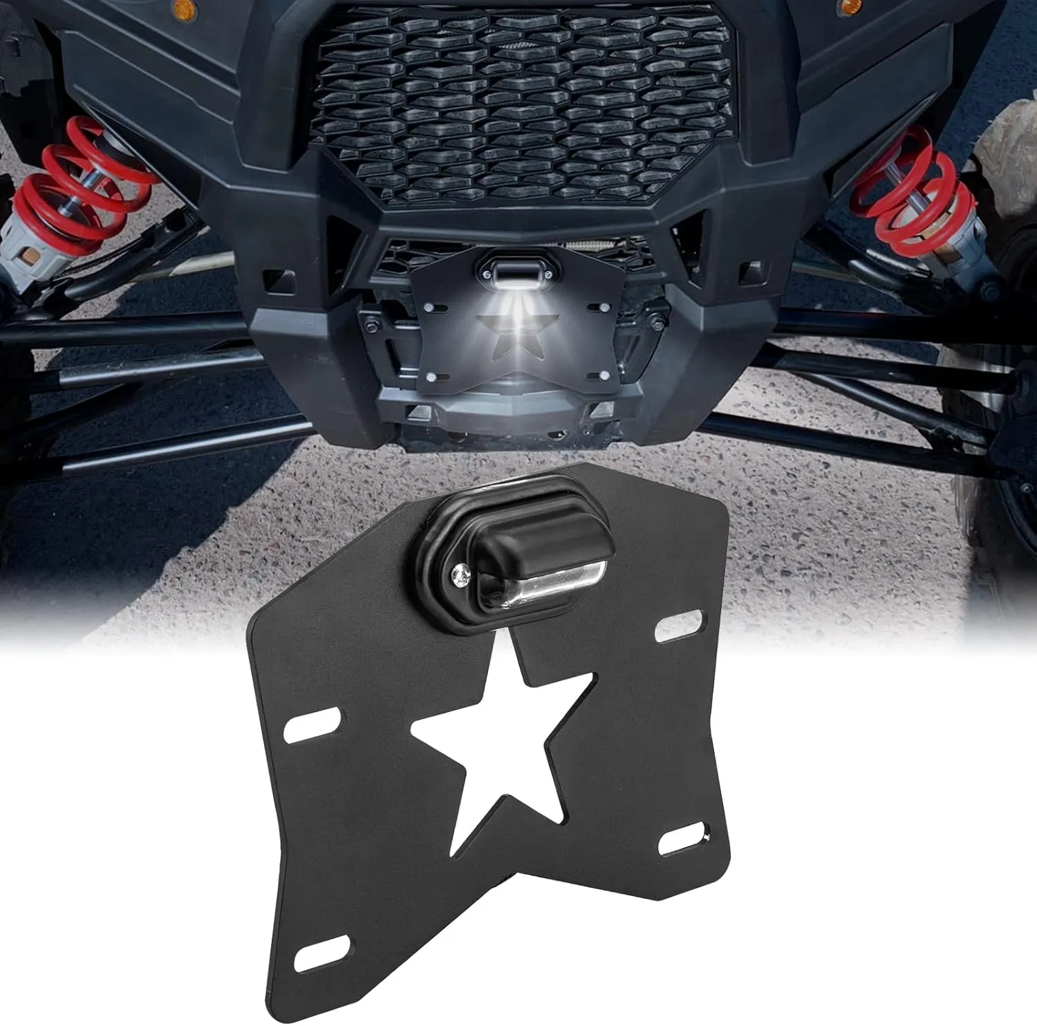 Wsays UTV LED License Plate Bracket Universal Aluminum License Plate Frame Compatible with Polaris RZR Ranger General Maverick x3 Commander Pioneer Talon Mule Wildcat
