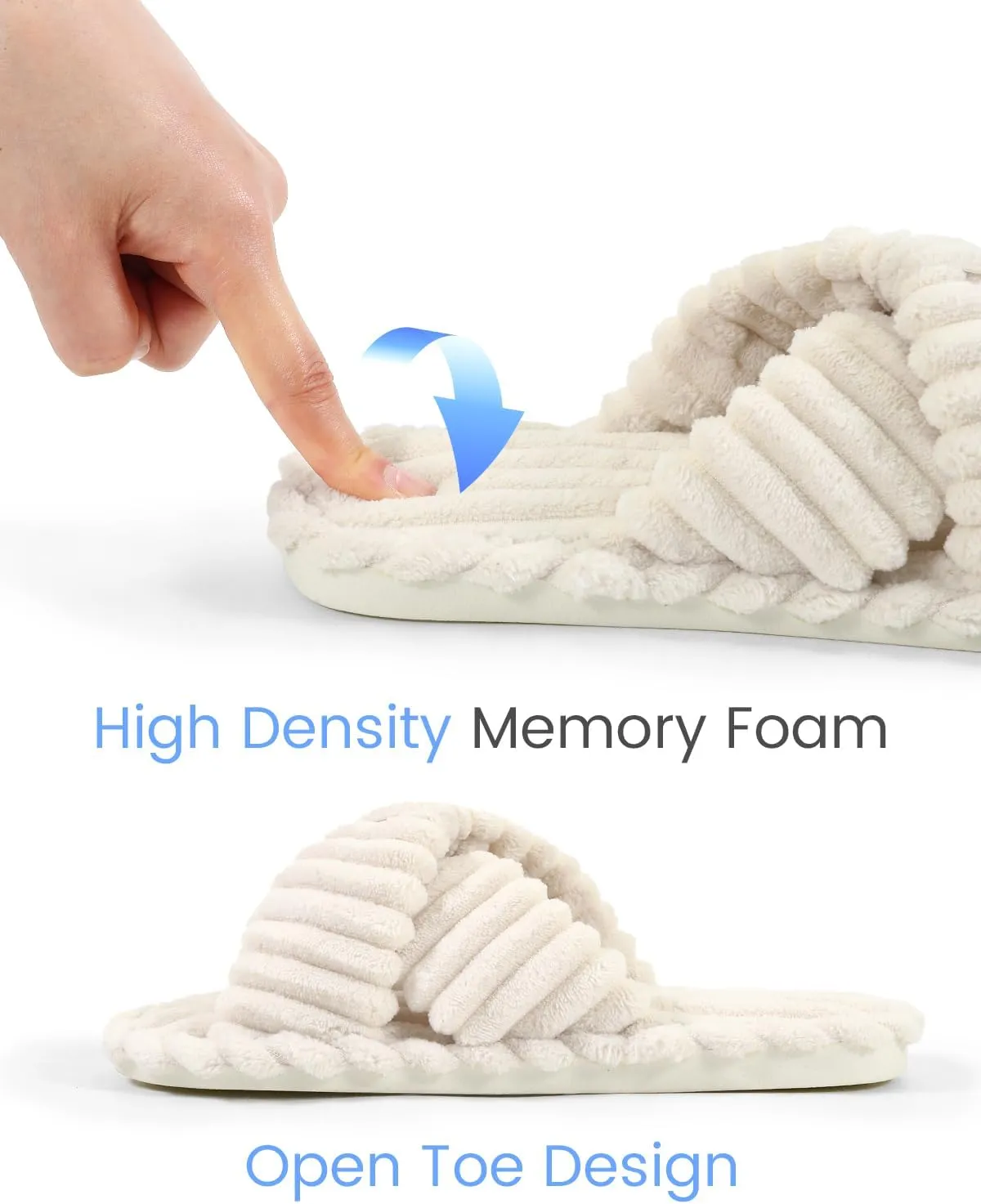 Xelky Indoor Slippers for Women House Open Toe Slipper Comfortable Corduroy Cross Bands Bedroom Shoes Fuzzy
