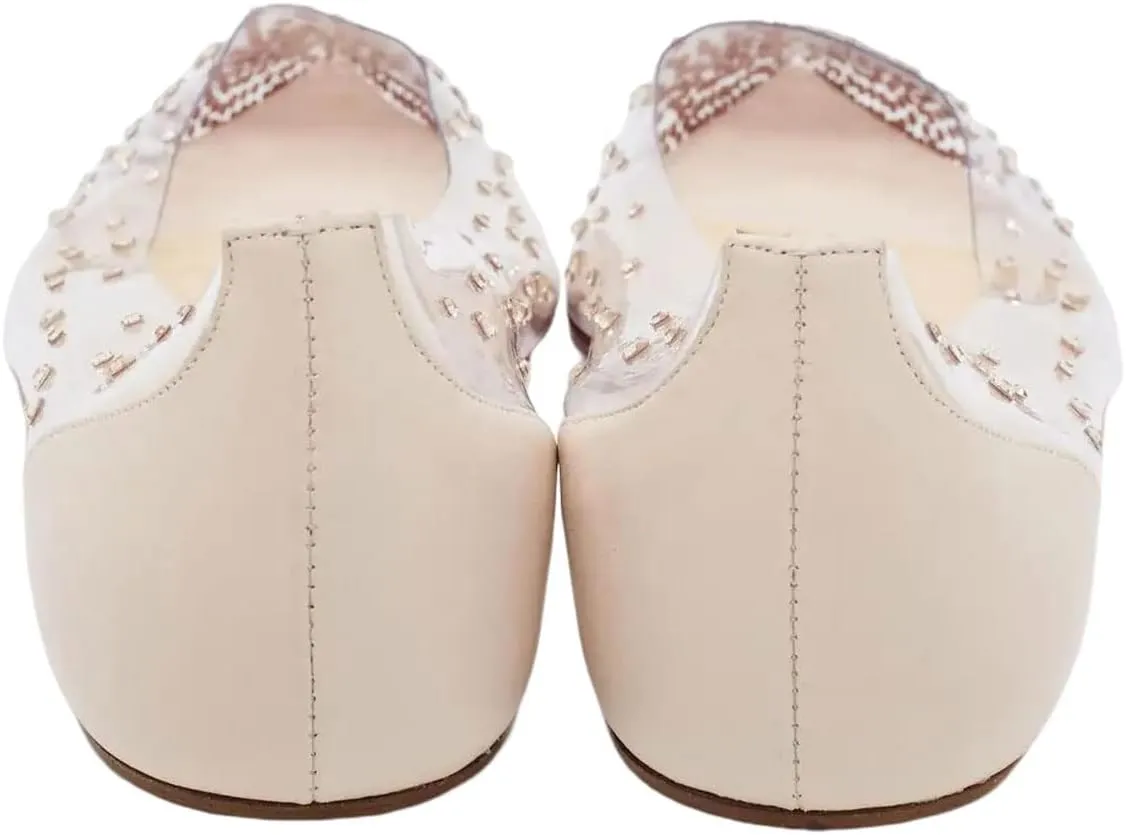 XYD Women Rhinestones Studded Ballet Flats Mesh Rivets Hidden Heels Slip On Pointed Toe Evening Dressy Shoes