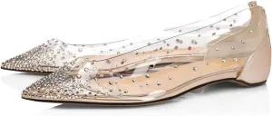 XYD Women Rhinestones Studded Ballet Flats Mesh Rivets Hidden Heels Slip On Pointed Toe Evening Dressy Shoes