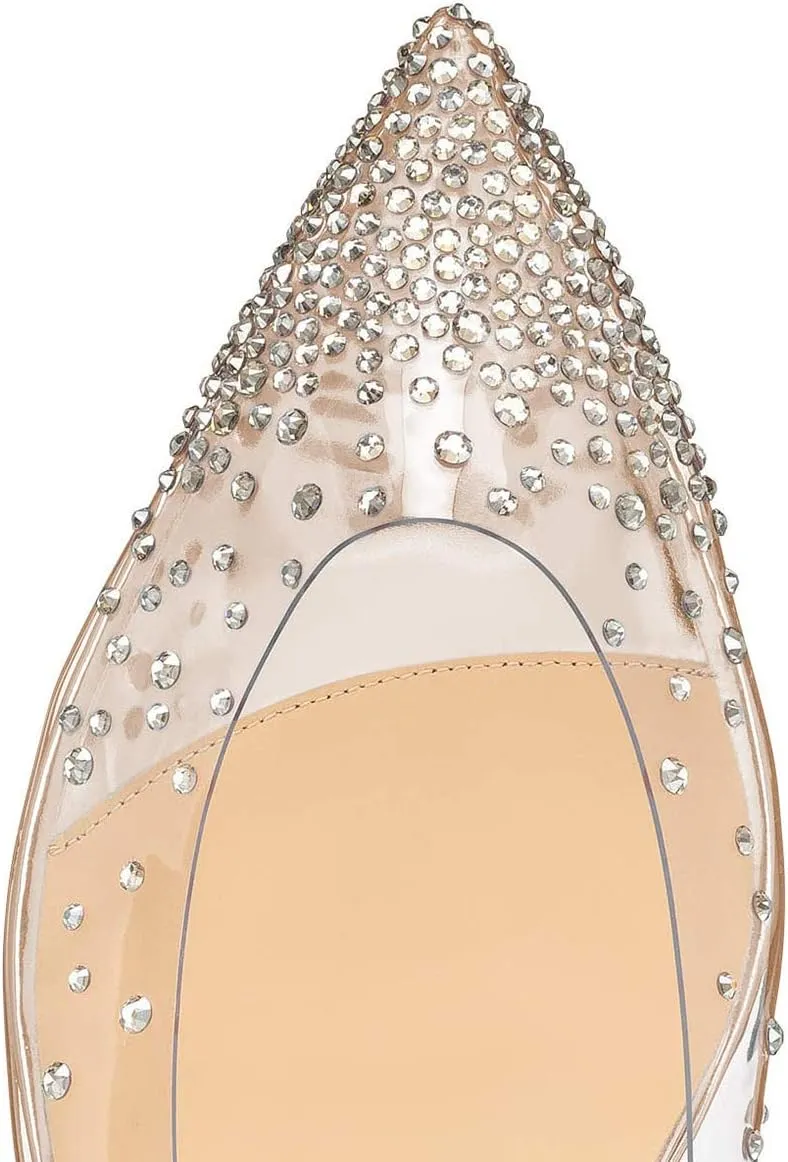 XYD Women Rhinestones Studded Ballet Flats Mesh Rivets Hidden Heels Slip On Pointed Toe Evening Dressy Shoes