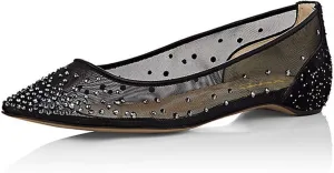XYD Women Rhinestones Studded Ballet Flats Mesh Rivets Hidden Heels Slip On Pointed Toe Evening Dressy Shoes