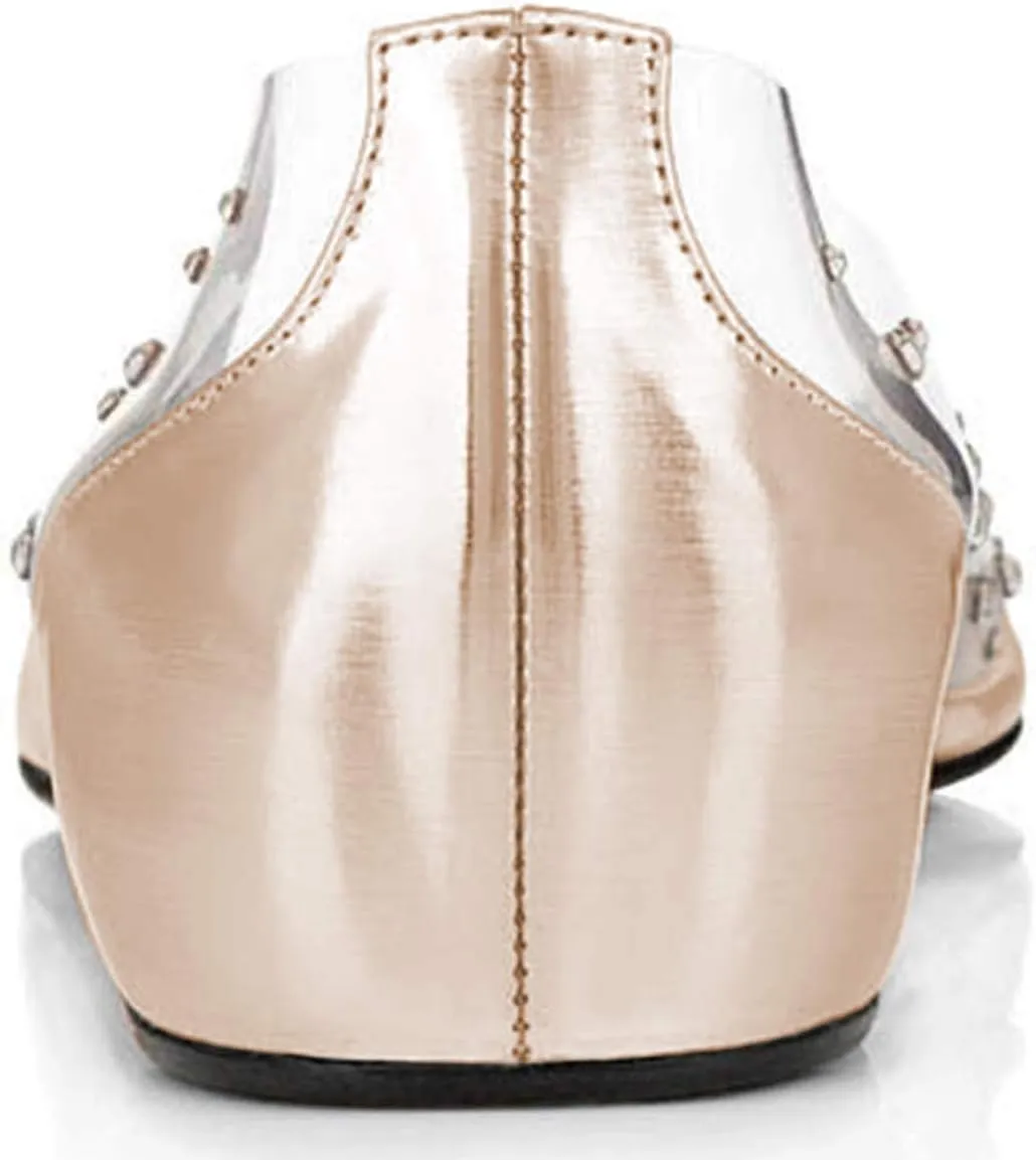 XYD Women Rhinestones Studded Ballet Flats Mesh Rivets Hidden Heels Slip On Pointed Toe Evening Dressy Shoes