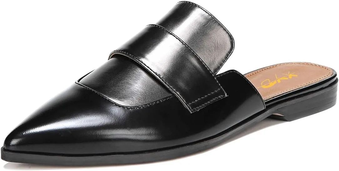 XYD Womens Retro Pointed Closed Toe Mule Flats Slip On Backless Dress Sandal Slides Comfortable Casual Walking Loafers Shoes