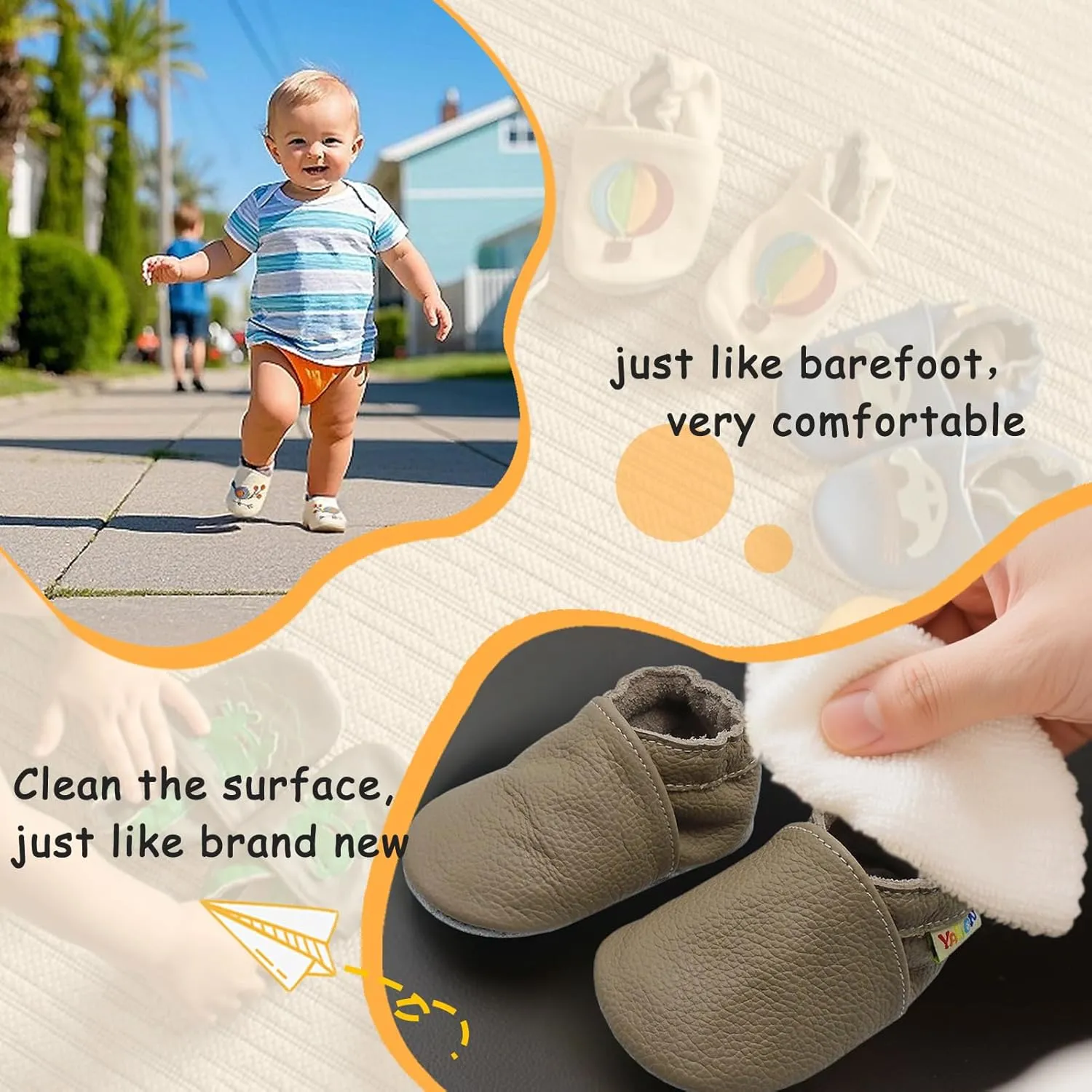 YALION Soft Leather Baby Shoes Moccasins Slip-on Boys Girls Slippers with Elastic Ankle, Anti-Slip First Walking Crib Shoes for Infant Toddlers