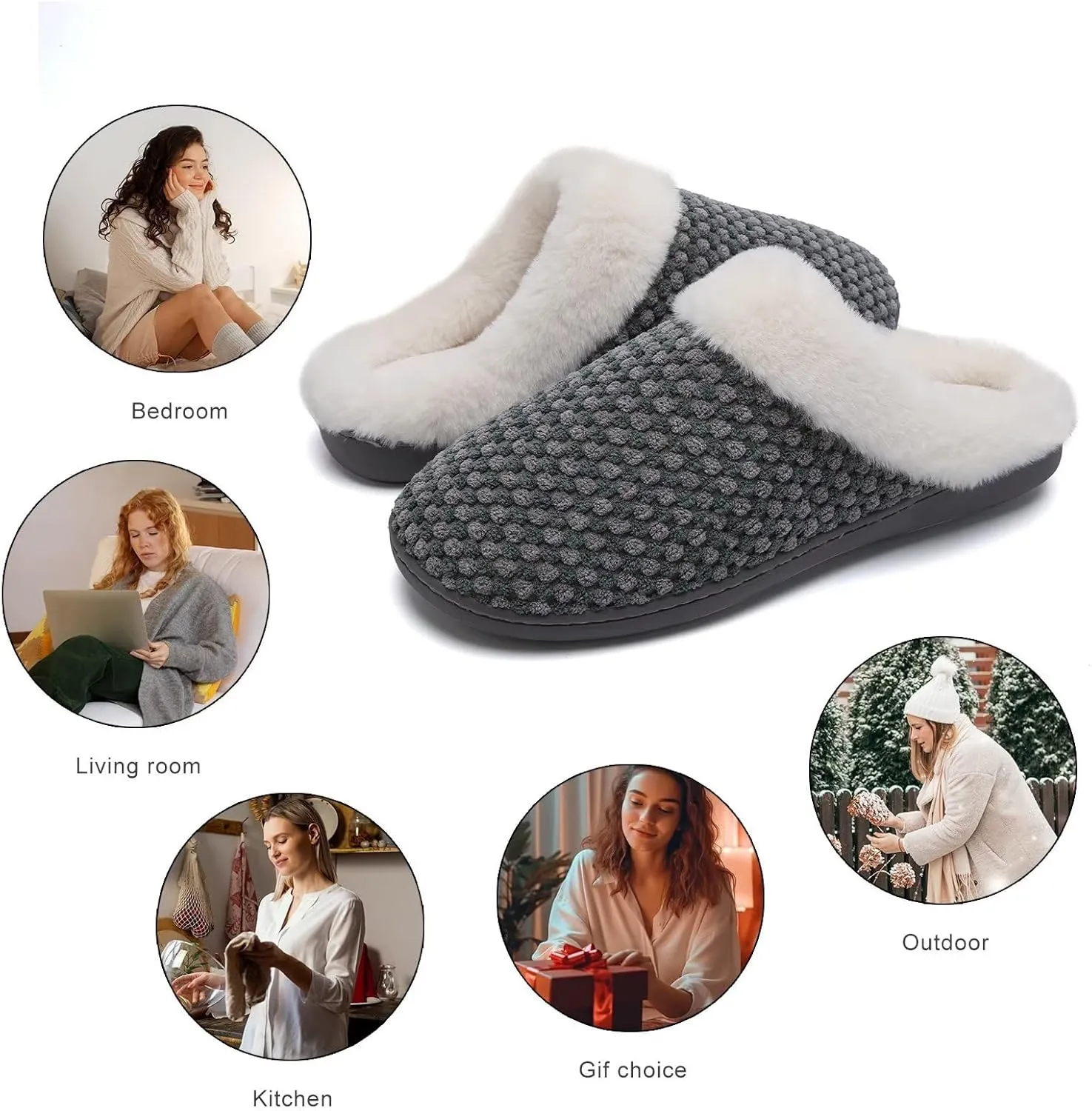 YALOX Slippers for Womens Warm Memory Foam Anti-Slip House Shoes Comfortable Cotton Slippers Home Bedroom Shoes Indoor & Outdoor