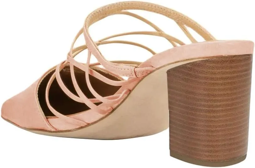 YDN Women Fashion Closed Pointy Toe Cross Strap Mule Mid High Chunky Stacked Heel Pumps Date Office Shoes