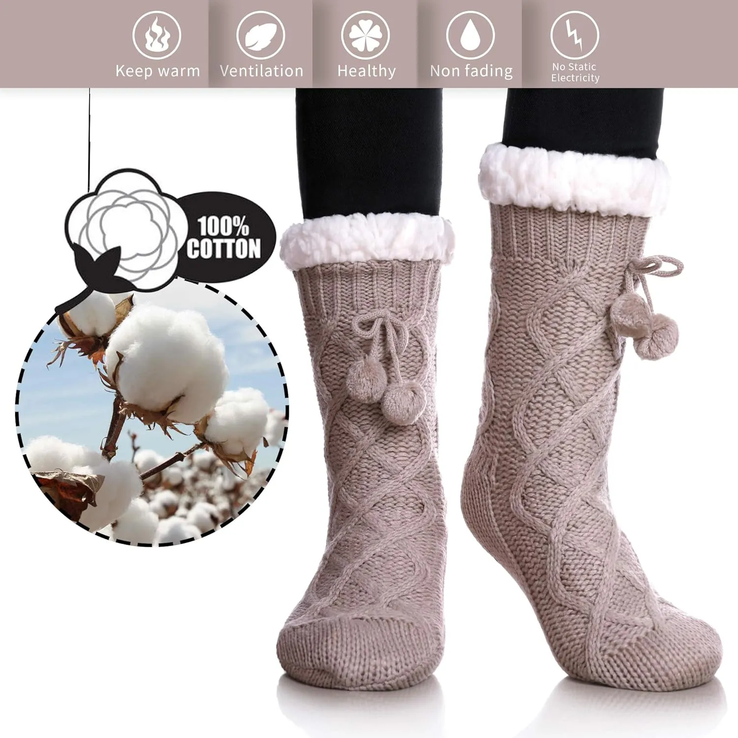 Yebing Womens Non Slip Slipper Socks Winter Warm Soft Cozy Fuzzy Fleece-lined Grippers Home Socks