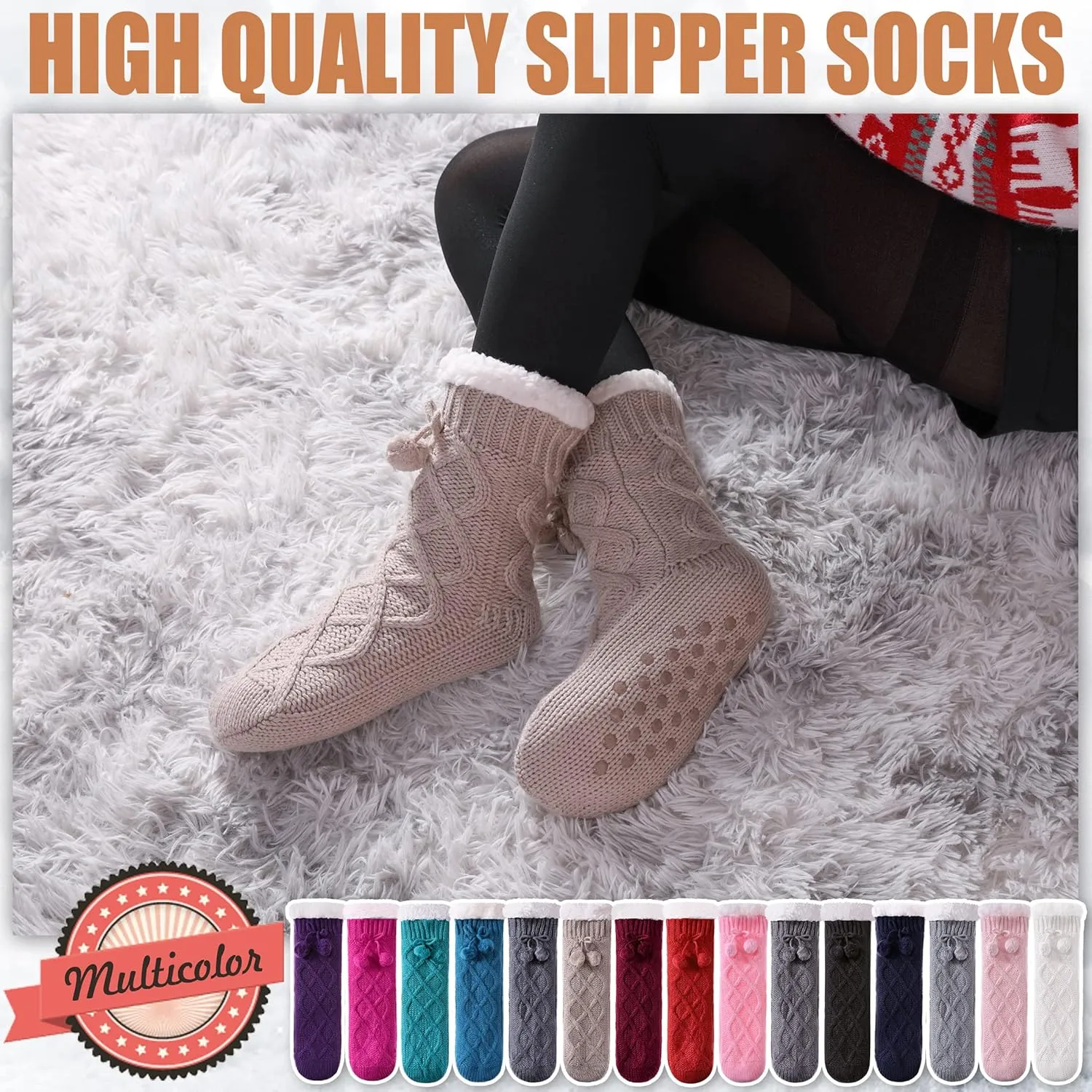 Yebing Womens Non Slip Slipper Socks Winter Warm Soft Cozy Fuzzy Fleece-lined Grippers Home Socks