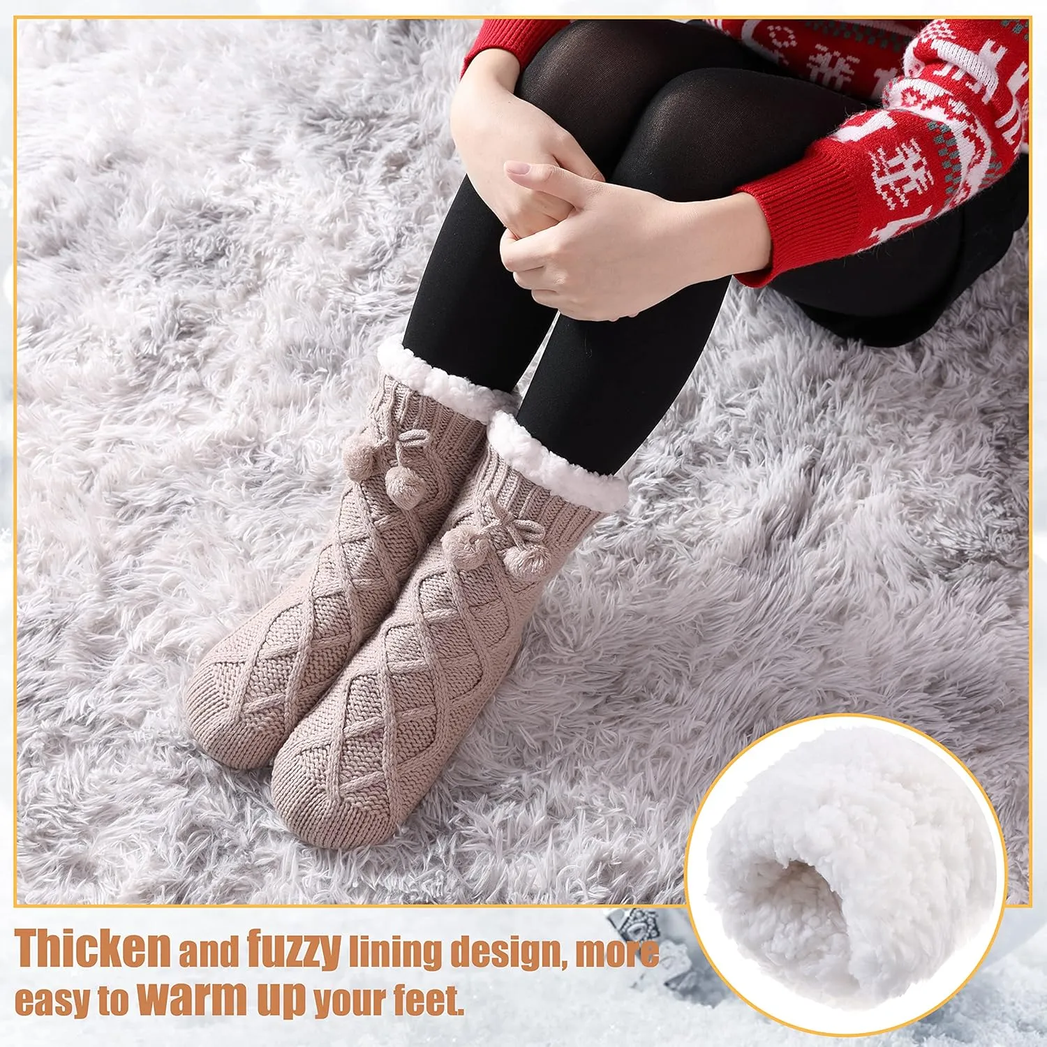 Yebing Womens Non Slip Slipper Socks Winter Warm Soft Cozy Fuzzy Fleece-lined Grippers Home Socks