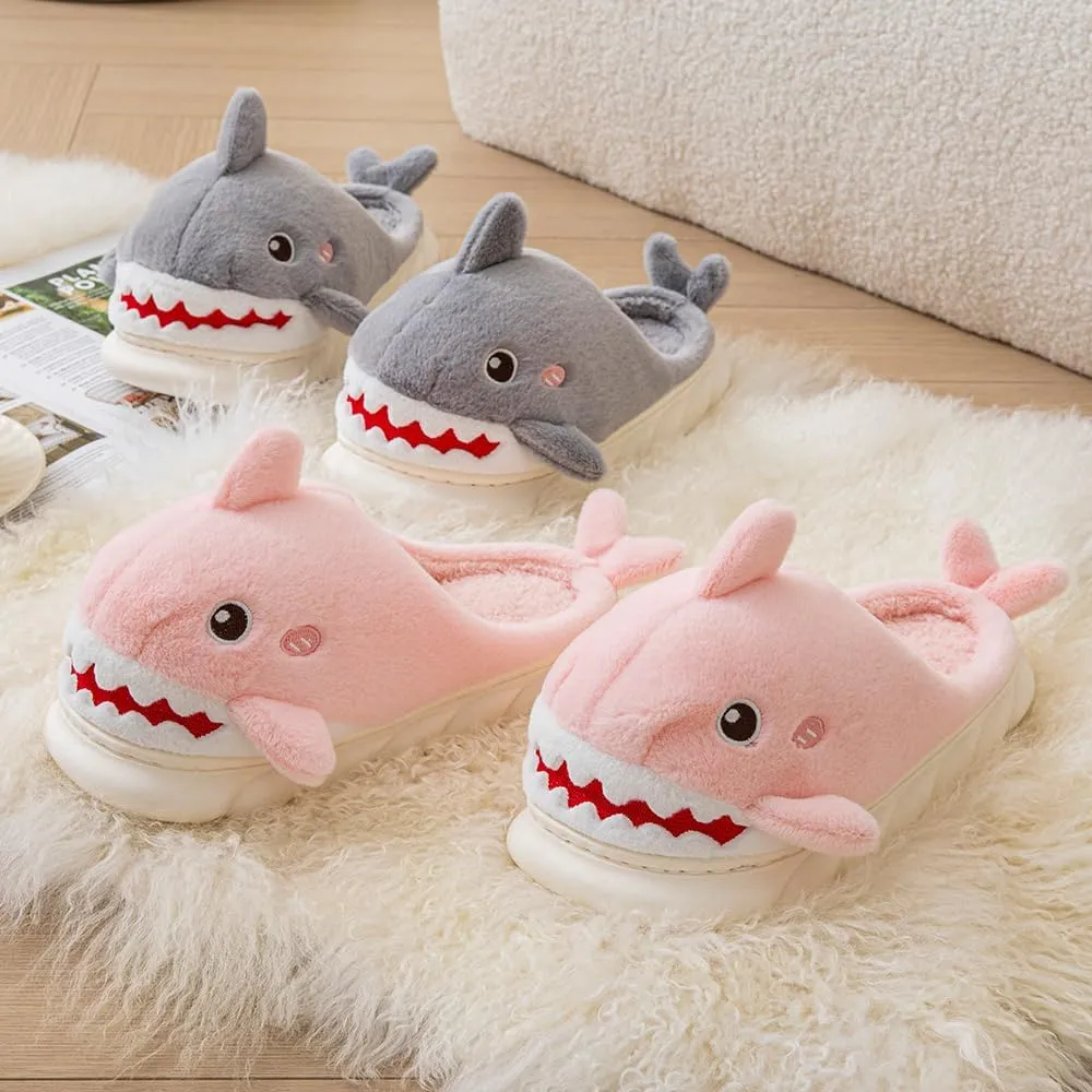 YILANLAN Women Men Slippes Cute Animal Shark Slippers Adult Cozy Plush Warm Winter House Slippers