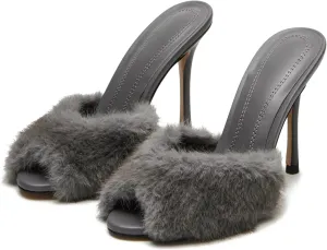 Yishaweiqi Women's Mesh Heeled Sandals Peep Toe Mules Slip on Stiletto High Heels Dress Sexy Slide Sandals