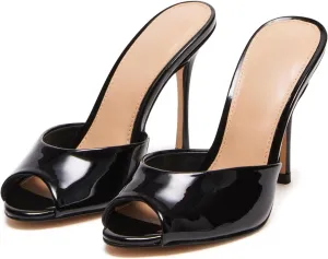 Yishaweiqi Women's Mesh Heeled Sandals Peep Toe Mules Slip on Stiletto High Heels Dress Sexy Slide Sandals