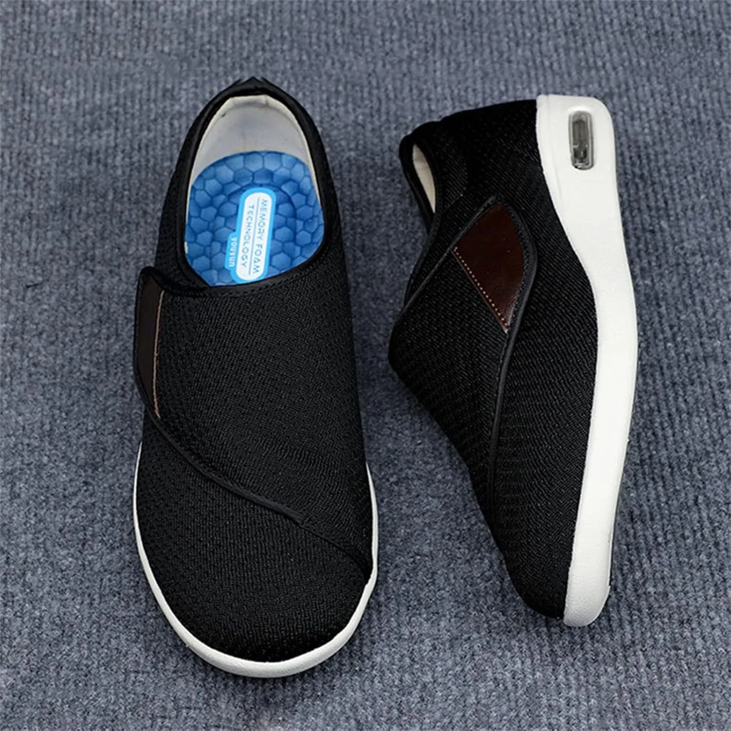 Yytcsjz Wide Diabetic Edema Adjustable Shoes, Elderly Arthritis Edema Orthopedic Shoes House Anti Slip Shoes, for Diabetic Feet Breathable Summer Slipper (Color : Black, Foot Length : 23.5cm)