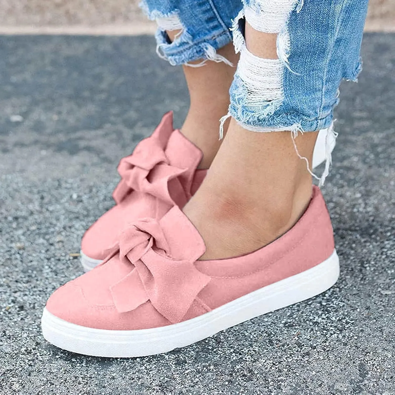 ZBYY Women's Slip On Sneakers,Fashion Sneakers Classic Flats Comfortable Walking Casual Shoes Bow Loafers