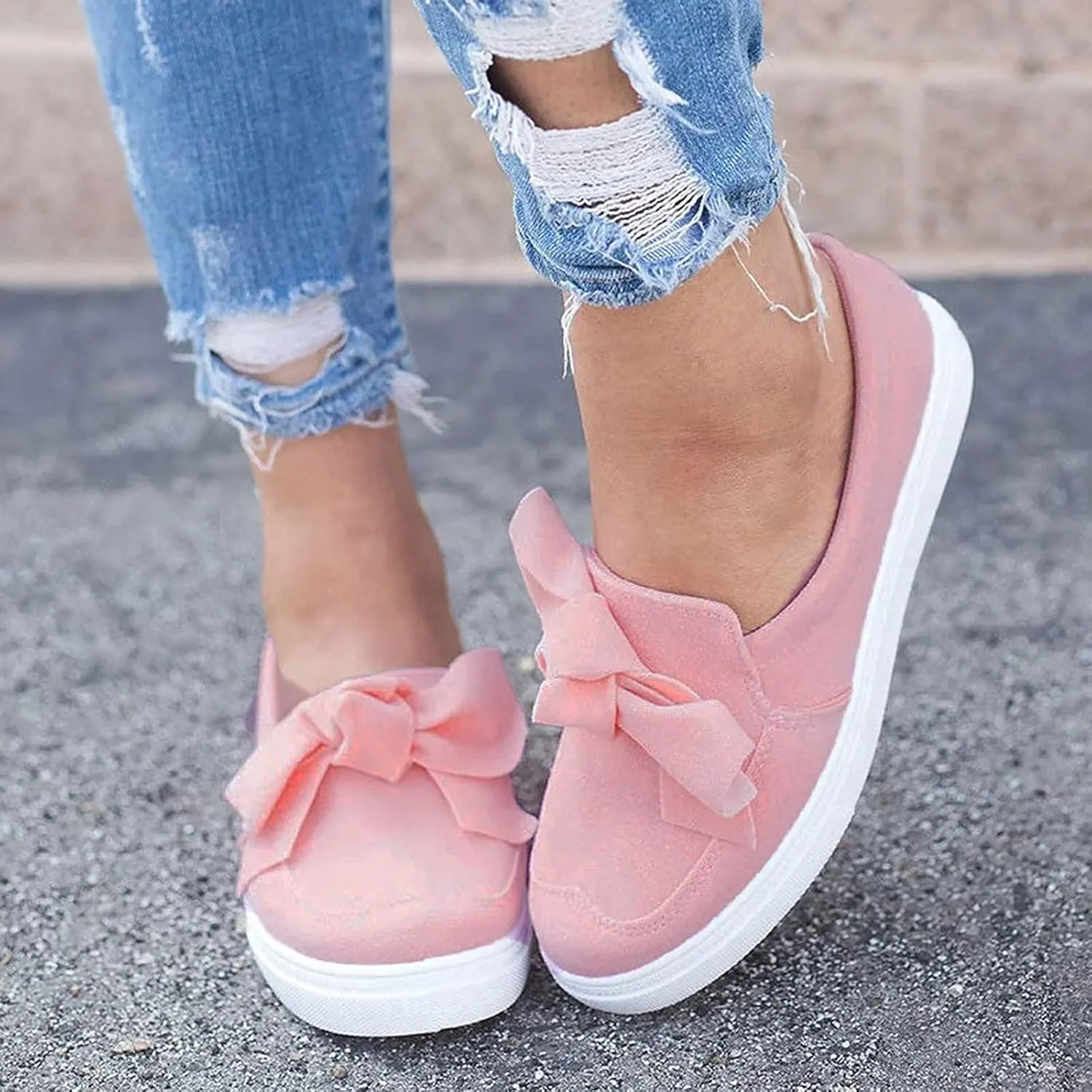 ZBYY Women's Slip On Sneakers,Fashion Sneakers Classic Flats Comfortable Walking Casual Shoes Bow Loafers