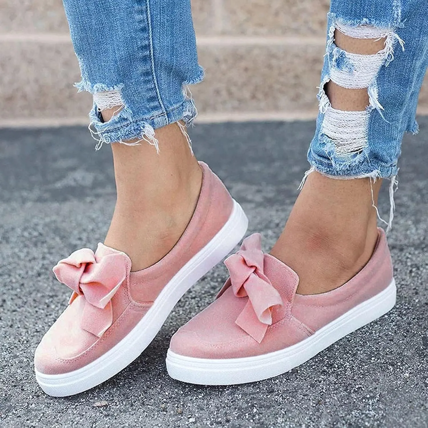 ZBYY Women's Slip On Sneakers,Fashion Sneakers Classic Flats Comfortable Walking Casual Shoes Bow Loafers