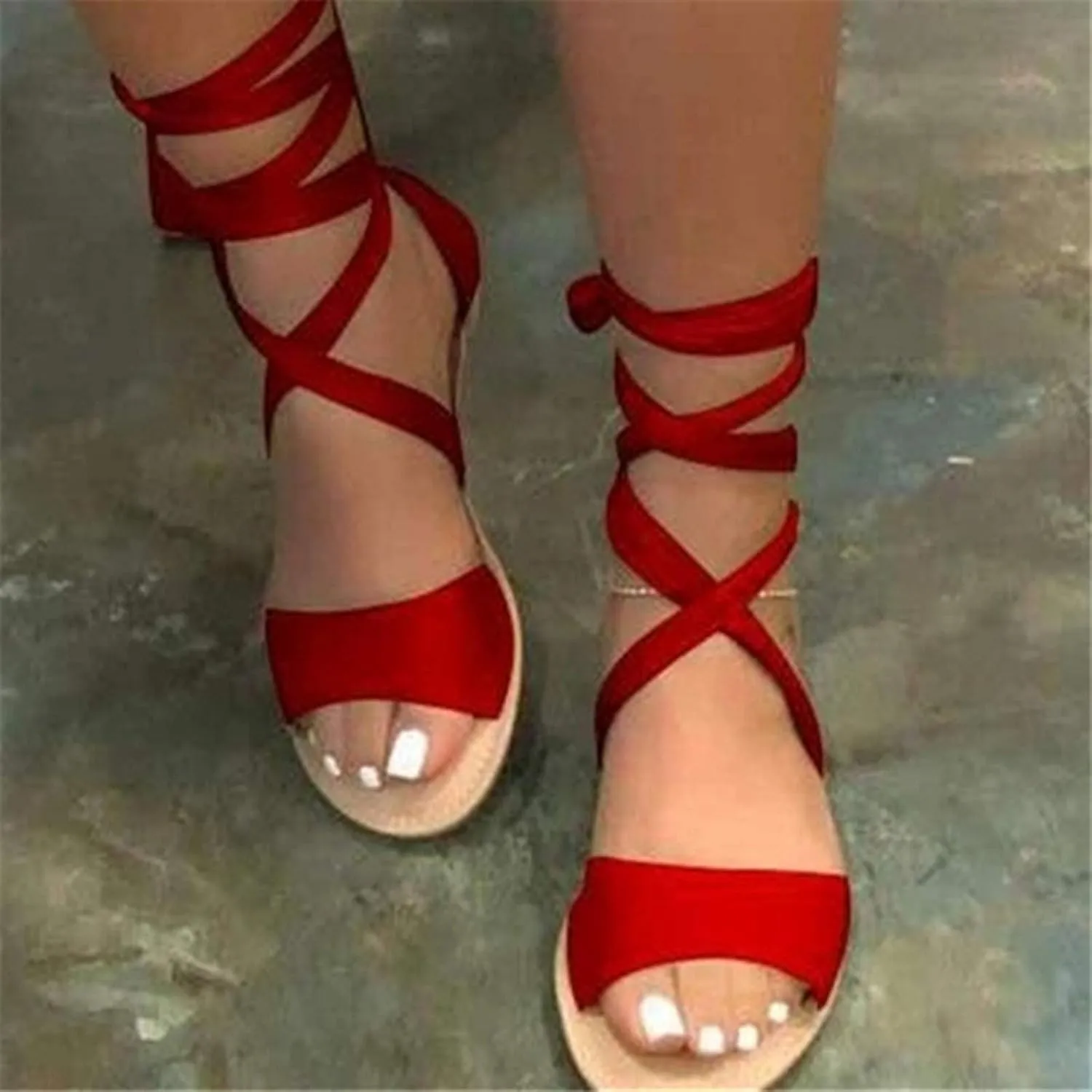 ZBYY Women's Summer Flat Sandals,Lace Up Comfy Roman Casual Summer Beach Sandals Gladiator Flat Sandals for Women